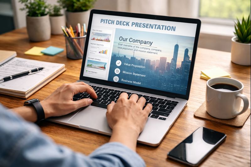 Person creating pitch deck
