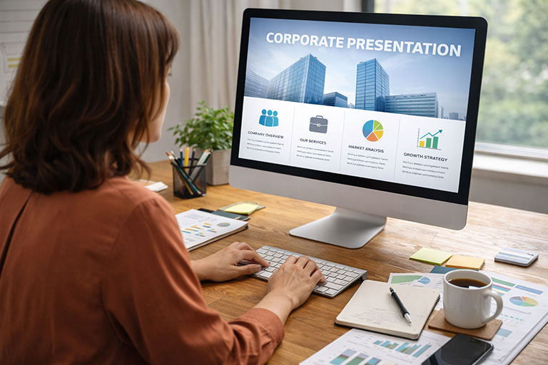 Woman creating corporate presentation